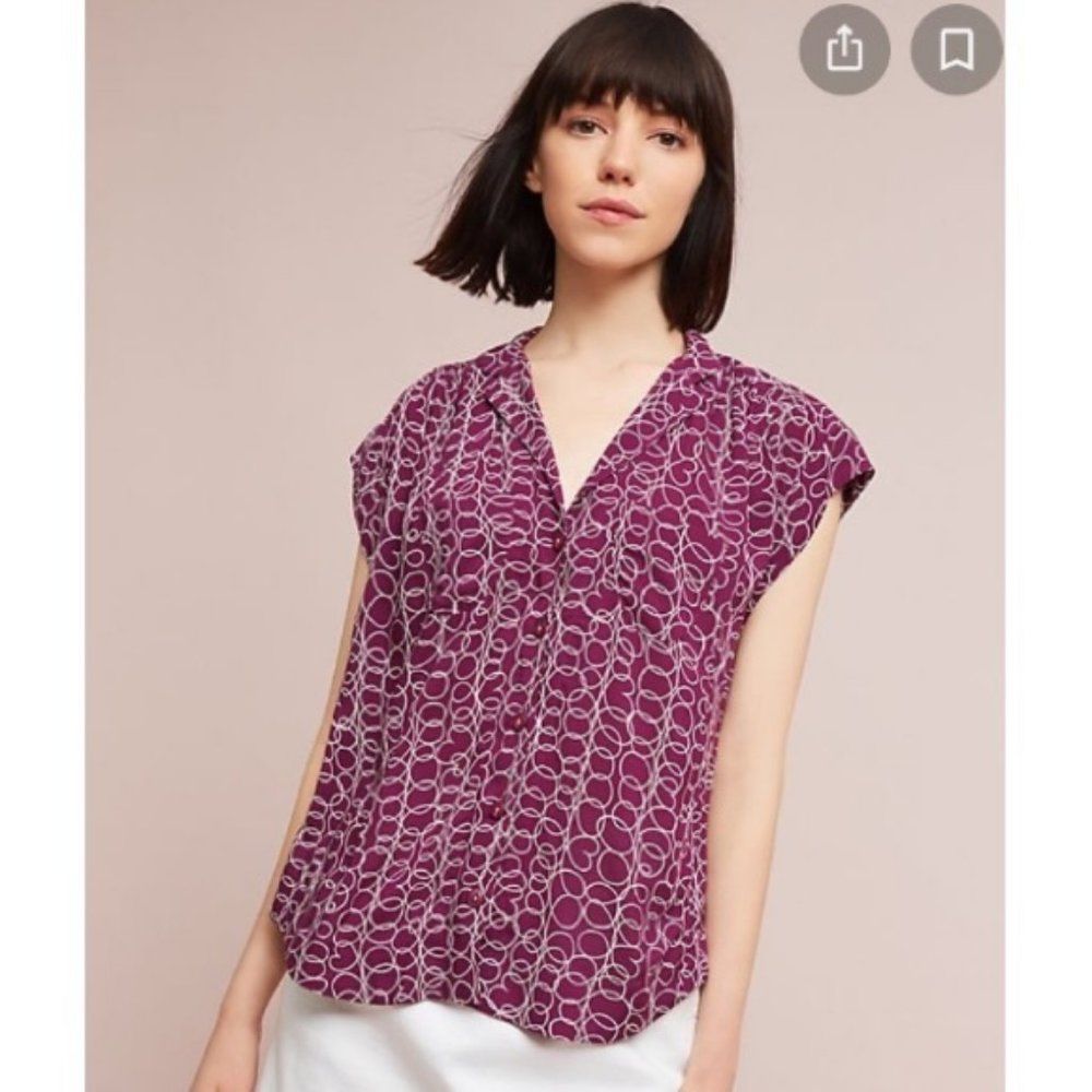 Maeve Raffine Purple Heart Swirl Blouse Medium